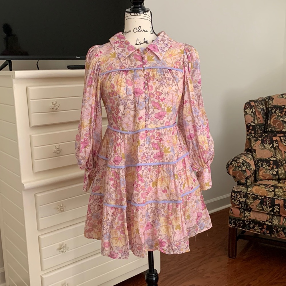 AUREUM Floral Long Sleeve Dress - Pink and Purple
